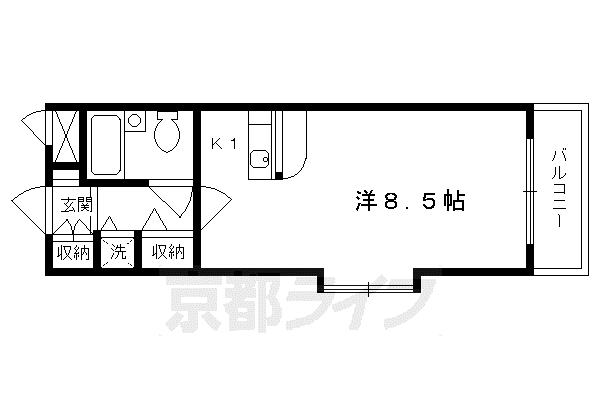 京都市東西線 二条城前駅 徒歩15分 4階建 築37年(1K/1階)の間取り写真