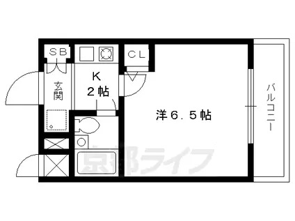 京福北野線 北野白梅町駅 徒歩15分 4階建 築37年(1K/2階)の間取り写真
