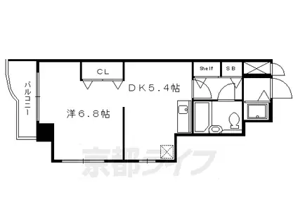京阪電気鉄道鴨東線 出町柳駅 徒歩19分 7階建 築37年(1DK/6階)の間取り写真