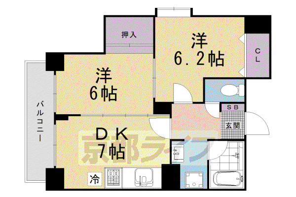 京都市烏丸線 今出川駅 徒歩8分 11階建 築37年(2DK/10階)の間取り写真