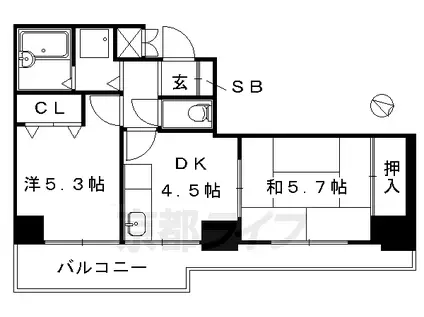 京都市烏丸線 北大路駅 徒歩15分 11階建 築41年(2DK/4階)の間取り写真