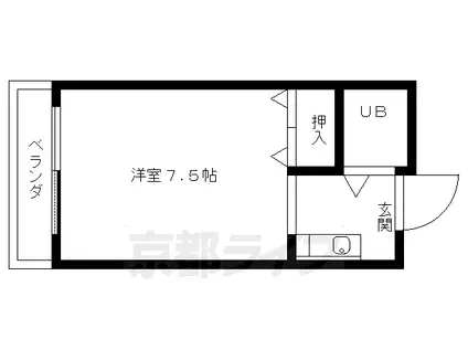 山陰本線 円町駅 徒歩7分 3階建 築37年(1K/2階)の間取り写真