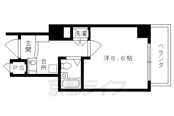 京都市烏丸線 丸太町駅(京都市営) 徒歩12分 11階建 築38年(1K/3階)の間取り写真