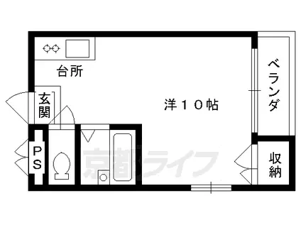 京都府京都市左京区 3階建 築32年(1K/3階)の間取り写真