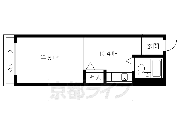 パインフィールド北白川Ⅰ.Ⅱ.Ⅲ(1K/3階)の間取り写真