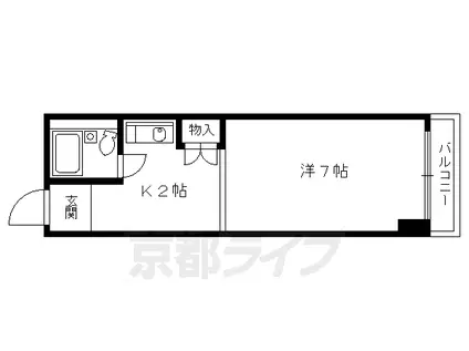 パインフィールド北白川Ⅰ.Ⅱ.Ⅲ(1K/1階)の間取り写真