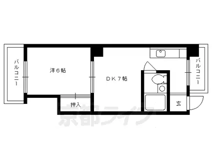 京都市烏丸線 今出川駅 徒歩12分 4階建 築44年(1DK/4階)の間取り写真