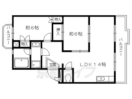 京都市烏丸線 北大路駅 徒歩23分 4階建 築46年(2LDK/3階)の間取り写真