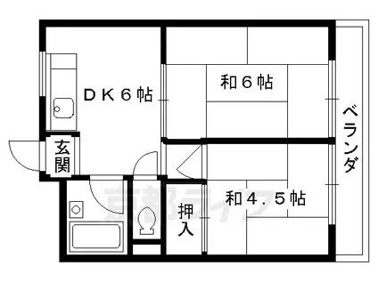 叡山電鉄 八瀬比叡山口駅 徒歩20分 3階建 築46年(2DK/3階)の間取り写真