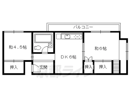 叡山電鉄 八幡前駅(京都) 徒歩1分 3階建 築43年(2DK/3階)の間取り写真