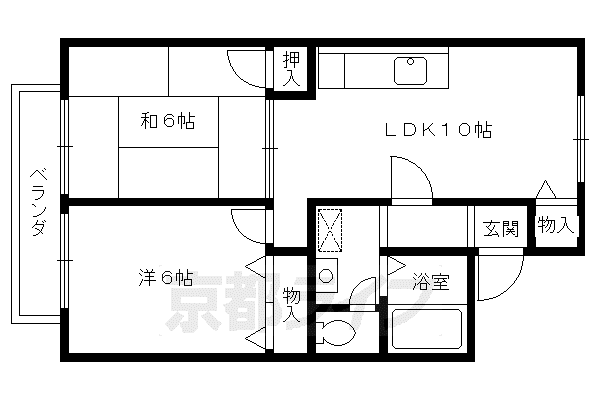 京都市烏丸線 北大路駅 徒歩38分 2階建 築32年(2LDK/1階)の間取り写真