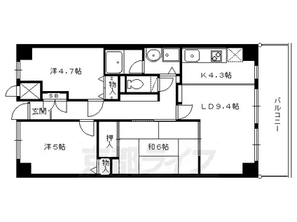DELEAD北大路(1LDK/5階)の間取り写真