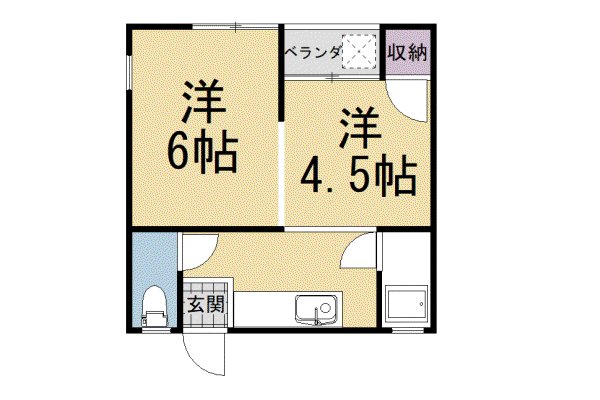 叡山電鉄 茶山・京都芸術大学駅 徒歩9分 3階建 築53年(2K/2階)の間取り写真