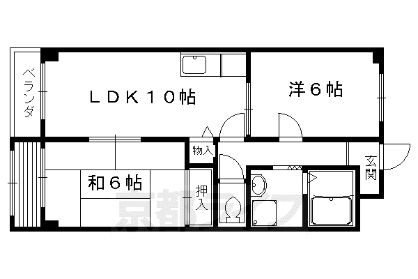 京都市烏丸線 北大路駅 徒歩18分 3階建 築38年(2LDK/3階)の間取り写真