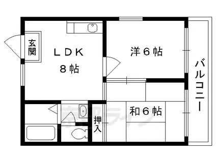 叡山電鉄 修学院駅 徒歩4分 4階建 築38年(2LDK/1階)の間取り写真