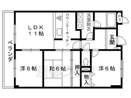 京都市烏丸線 今出川駅 徒歩2分 4階建 築31年(3LDK/3階)の間取り写真