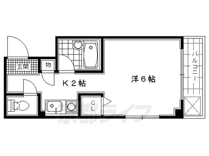 京福北野線 北野白梅町駅 徒歩15分 4階建 築35年(1K/4階)の間取り写真