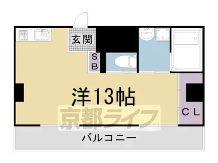 京都市烏丸線 北大路駅 徒歩19分 3階建 築44年(ワンルーム/3階)の間取り写真