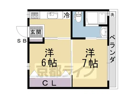 京都市烏丸線 鞍馬口駅 徒歩8分 3階建 築43年(2K/3階)の間取り写真
