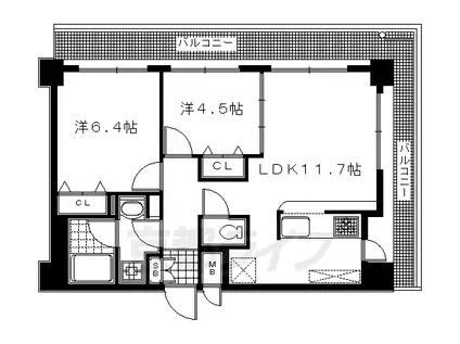 京都市烏丸線 北大路駅 徒歩12分 7階建 築30年(2LDK/4階)の間取り写真