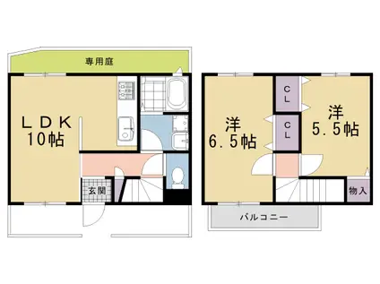 叡山電鉄 三宅八幡駅 徒歩9分 2階建 築42年(2LDK/1階)の間取り写真