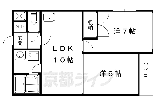 京都市烏丸線 松ケ崎駅(京都) 徒歩13分 3階建 築34年(2LDK/1階)の間取り写真