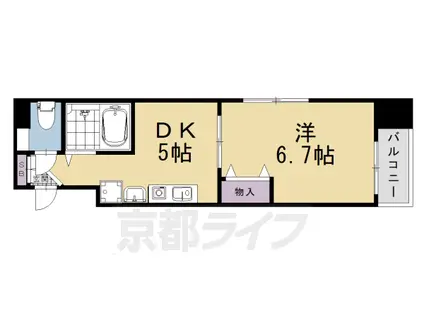 京都市烏丸線 四条駅(京都市営) 徒歩5分 8階建 築23年(1DK/6階)の間取り写真