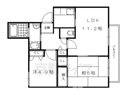 山陰本線 嵯峨嵐山駅 徒歩10分 2階建 築28年(2LDK/1階)の間取り写真