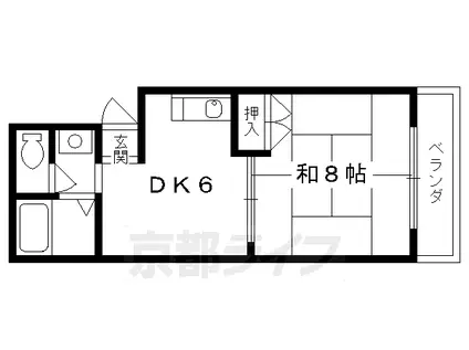 京都市烏丸線 北大路駅 徒歩20分 4階建 築42年(1DK/2階)の間取り写真