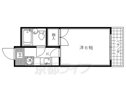 京都市烏丸線 北大路駅 徒歩13分 3階建 築32年(1K/3階)の間取り写真
