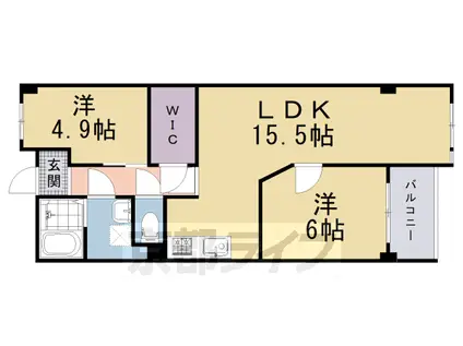 京都市烏丸線 今出川駅 徒歩19分 6階建 築46年(2LDK/4階)の間取り写真