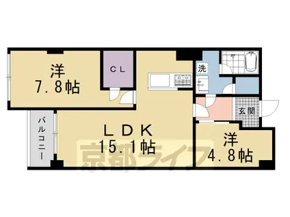 京都市烏丸線 今出川駅 徒歩19分 6階建 築46年(2LDK/5階)の間取り写真