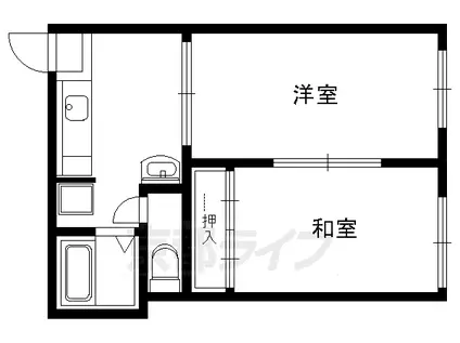 叡山電鉄 八幡前駅(京都) 徒歩14分 2階建 築42年(2DK/2階)の間取り写真