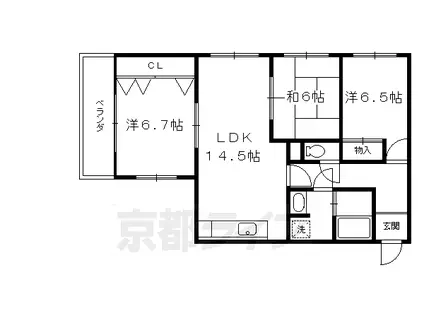 エレガンスコート下鴨(3LDK/3階)の間取り写真