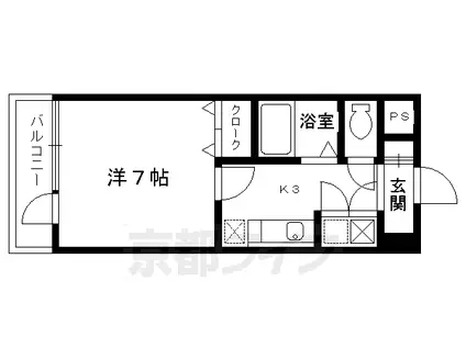京都市烏丸線 鞍馬口駅 徒歩5分 4階建 築28年(1K/3階)の間取り写真