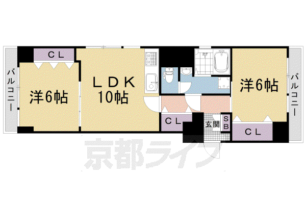 山陰本線 円町駅 徒歩2分 11階建 築52年(2LDK/3階)の間取り写真