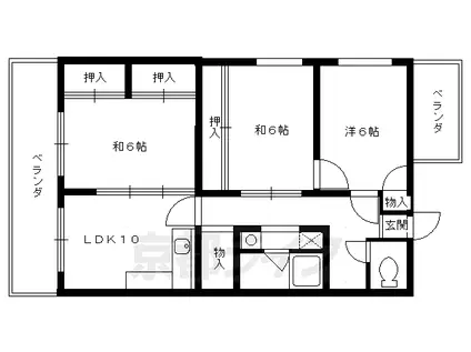 京都市烏丸線 松ケ崎駅(京都) 徒歩9分 2階建 築38年(3LDK/1階)の間取り写真