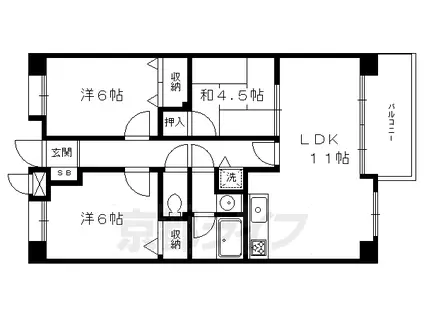 京阪電気鉄道鴨東線 出町柳駅 徒歩7分 5階建 築29年(3LDK/3階)の間取り写真