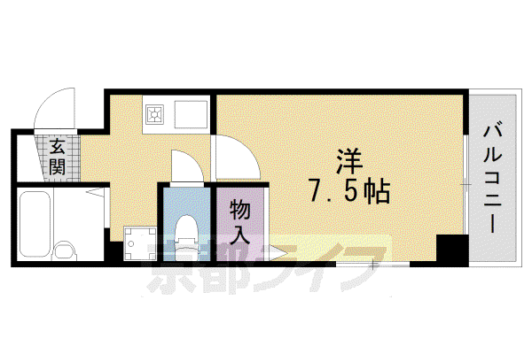 山陰本線 二条駅 徒歩10分 6階建 築36年(1K/3階)の間取り写真