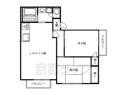 叡山電鉄 八幡前駅(京都) 徒歩7分 2階建 築35年(3DK/2階)の間取り写真