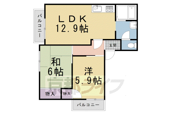 叡山電鉄 八幡前駅(京都) 徒歩7分 2階建 築35年(2LDK/2階)の間取り写真