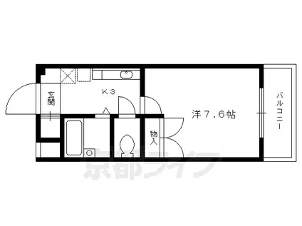 京都市烏丸線 北大路駅 徒歩18分 4階建 築29年(1K/3階)の間取り写真