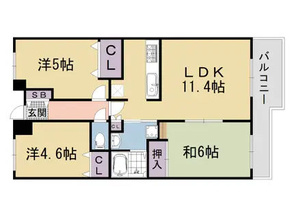 京都市烏丸線 五条駅(京都市営) 徒歩7分 14階建 築30年(3LDK/2階)の間取り写真