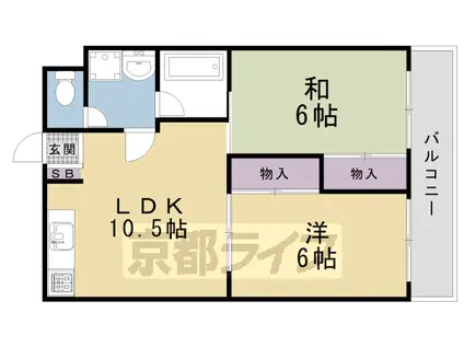 京都市烏丸線 北大路駅 徒歩28分 3階建 築34年(2LDK/1階)の間取り写真