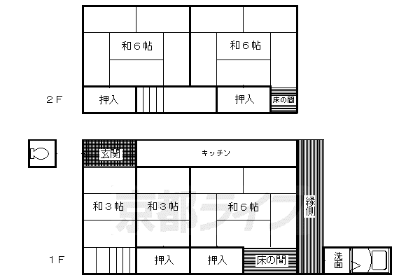 叡山電鉄 元田中駅 徒歩9分 2階建 築66年(5K)の間取り写真