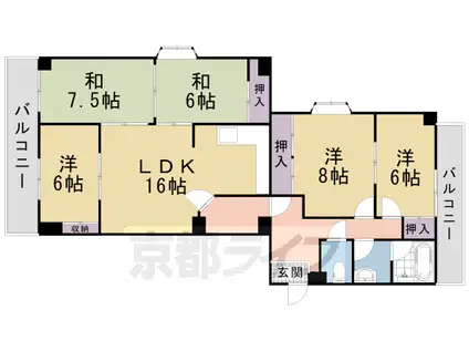 京都市烏丸線 烏丸御池駅 徒歩9分 12階建 築39年(5LDK/11階)の間取り写真