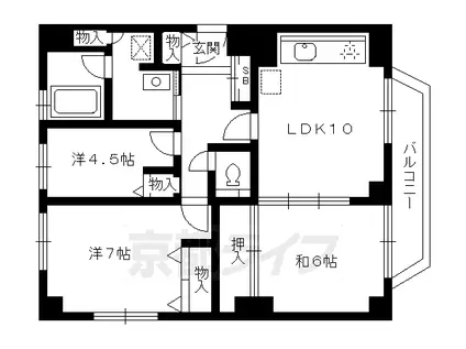 京都市烏丸線 北山駅(京都) 徒歩5分 6階建 築55年(3LDK/5階)の間取り写真