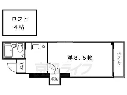 京都市烏丸線 五条駅(京都市営) 徒歩9分 4階建 築34年(1K/4階)の間取り写真