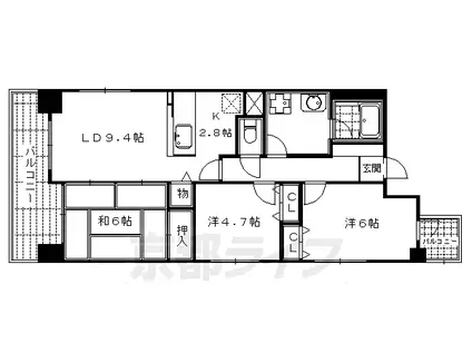 京都市東西線 京都市役所前駅 徒歩6分 6階建 築25年(3LDK/5階)の間取り写真