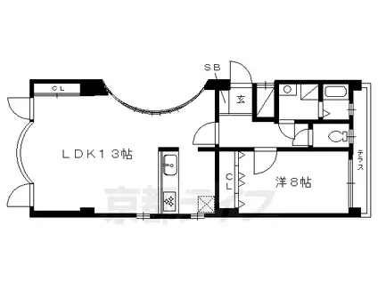 京都市烏丸線 北大路駅 徒歩18分 3階建 築35年(1LDK/1階)の間取り写真